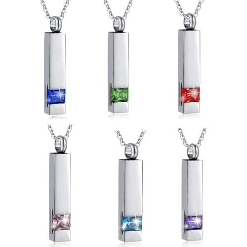Unisex 12 Kinds Zircon Decorating Birthstone Cremation Necklace for Ashes Stainless Steel Pendant Locket Keepsake Urn Necklace