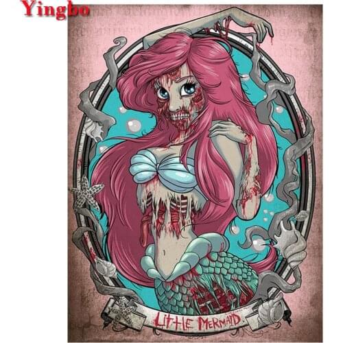 Full Square Diamond Painting Mermaid horror girl Diamond Embroidery Mosaic Painting With Diamonds round Cross Stitch Home Decor