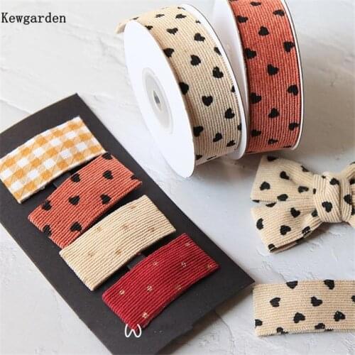 Kewgarden 38mm 25mm 1" 1.5" Print Love Heart Stripe Corduroy Ribbon DIY Hairbow Sewing Accessories Handmade Tape Riband 10 Yards