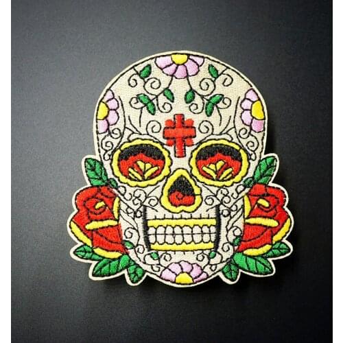 Skull Size: 8.0x8.5cm Iron On Patches Sewing Embroidered Applique for Jacket Clothes Stickers Badge DIY Apparel Accessories