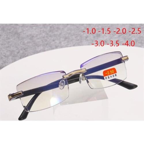 Luxury Diamond Cutted Style Nearsighted Glasses Men Anti-blue Light Rimless Short-sight Eye Glasses -1 -1.5 -2 -2.5 -3 -3.5 -4.0