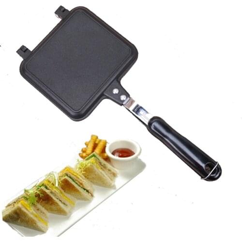 Flat Bottom Double-sided Frying Pan Heat-resistant Bread Toast Baking Pan Household Non-stick Sandwich Frying Pan