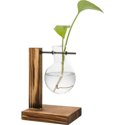 Terrarium Creative Hydroponic Plant Transparent Vase Wooden Frame Vase Decoratio Glass Tabletop Plant Bonsai Decor Flower Vase