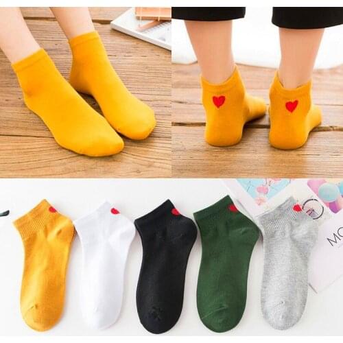 5 Pairs Women Socks Red Heart Candy Colors College Breathable Female Socks Soft Cotton Spring Autumn Girls Ankle Sock Meias Sox