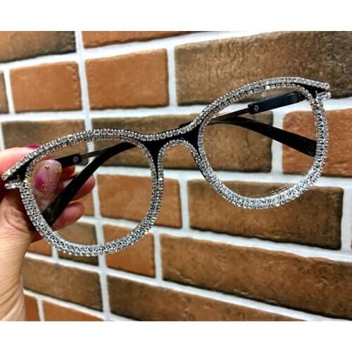 2021 Women Sunglasses Clear Lens Glasses Ladies Luxury Rhinestone Blu-ray Sunglasses Men Handmade Optical Frames Fake glasses
