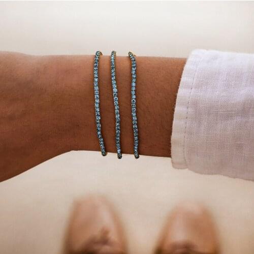 Simple Gold Metal Blue Crystal Bracelets For Women Charm Rhinestone Bracelets & Bangles Bridal Wedding Jewelry Best Friend Gift