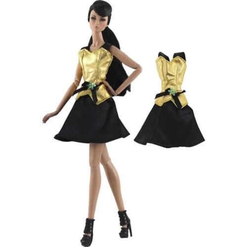 Gold Black Fashion Doll Dress For Barbie Doll Clothes Outfits Party Gown For Barbie Dollhouse 1/6 Doll Accessories Kids Toy