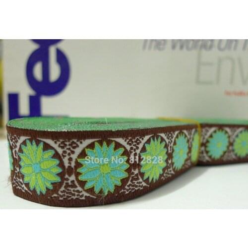 10 Meters 7/8'' 22mm Neon Green Daisy Flower Adjustable Headbands Woven Jacquard Ribbon