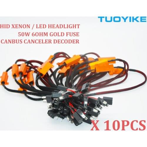 10PCS 50W 6ohm Gold Fuse HID XENON LED Headlight Canbus Canceller Decoder Resistor Single Beam H1 H7 H11 9005 9006 9012 HB3 HB4