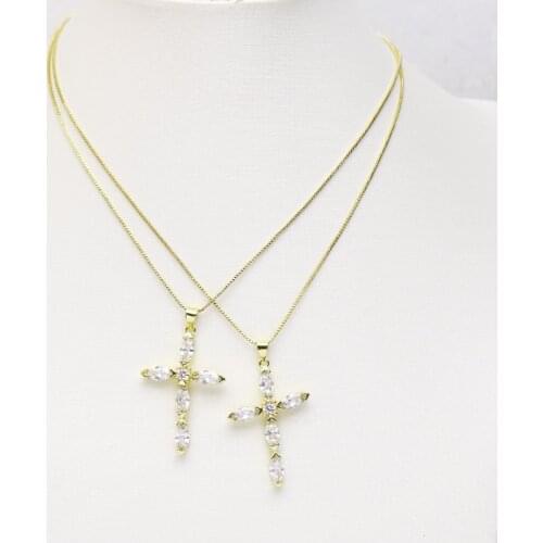 10Pcs Crystal Cross pendant Necklace jewelry Gold color chain pendant Jewelry charms Necklace jewelry Women Bracelet 8322