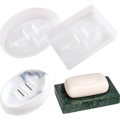 2PCS Silicone Soap Dish Resin Mold Oval/Square Drain Soap Box Epoxy Resin Casting Mould Home Organizer