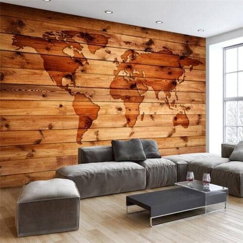 Beibehang Custom 3d Wallpaper Continental Retro Vintage World Map Wood Grain Bar Coffee Shop Mural Wall Background
