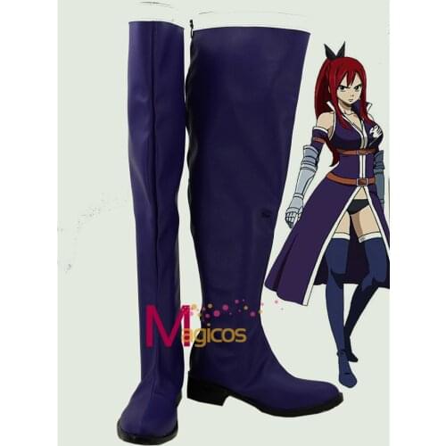 Anime Fairy Tail Erza Scarlet Blue Boots Party Cosplay Shoes Custom-made