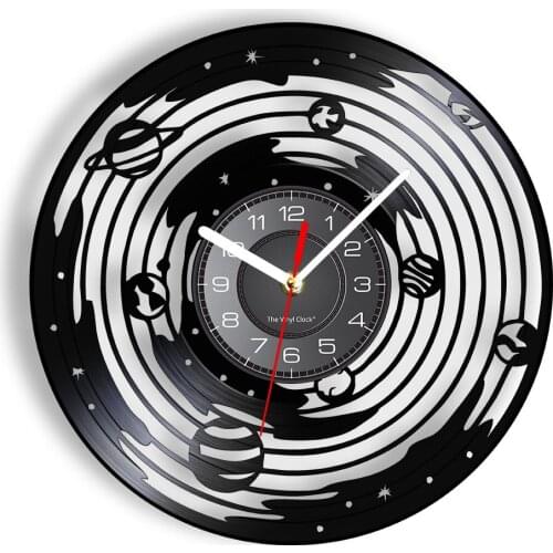 Astronomical Solar System Eight Planets Vinyl Record Wall Clock Astrology World Home Decor Cut Out Timepieces Outer Space Watch