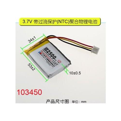 Free shipping 1pcs 3.7v 10350 2500mAh polymer lithium battery li-ion rechargeable battery Rechargeable batteries