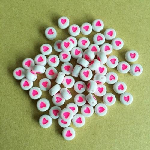 Free Shipping 4*7MM Flat Round Shape Hot Pink Love Heart Printed Acrylic Spacer Beads for DIY Jewelry Bracelet Keyring Making