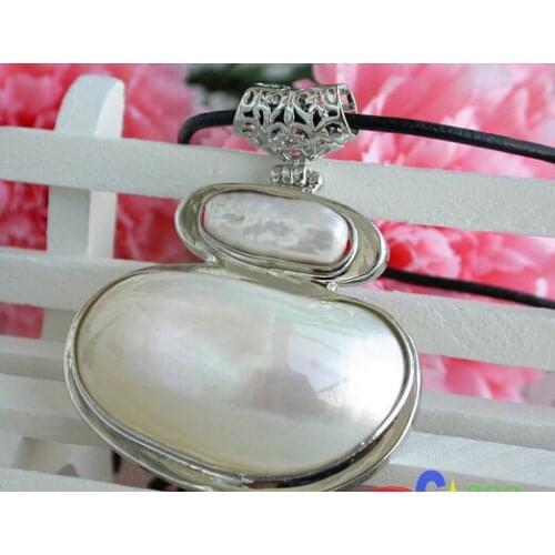 Big 48mm white mabe keshi pearl necklace crescent pendant