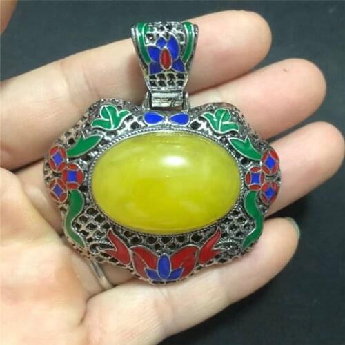 High grade 43*49mm big pendant for women antique silver plated resin beeswax inlay wholesale price gifts diy jewelry B3033