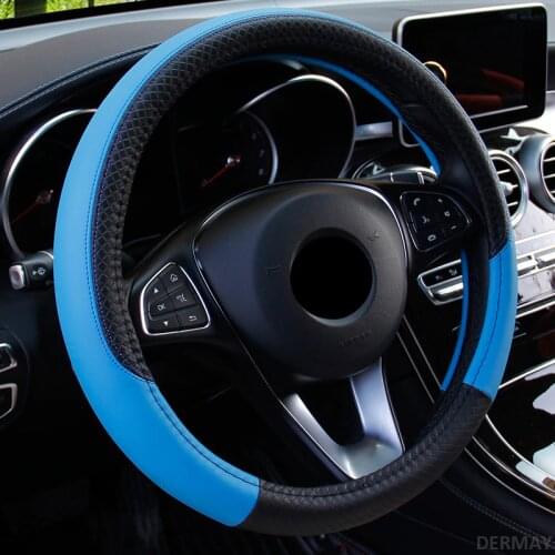 Car Steering Wheel Cover 37cm-38cm Auto Interior PU Leather Steering-wheel Cover Automobiles Universal Four Seasons Accessories