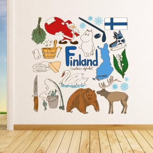 Finland Colorful Illustration Travel The Word Landmark Wall Sticker Wedding Decor Vinyl Waterproof Wall Sticker Wallpaper Decal
