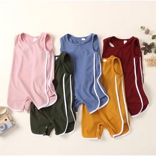 FOCUSNORM 5 Colors Infant Baby Girls Boys Rompers Striped Sleeveless Button Summer Casual Jumpsuits