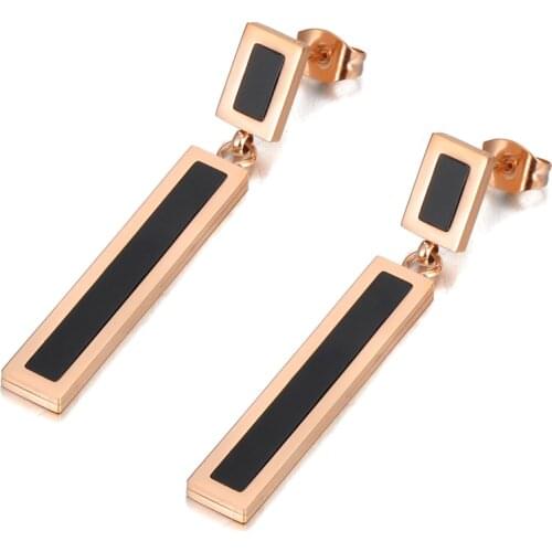 Hyperbole 316L Stainless Steel Geometric Rectangle Earrings Bohemia Black Acrylic Earrings Jewelry For Women E20083