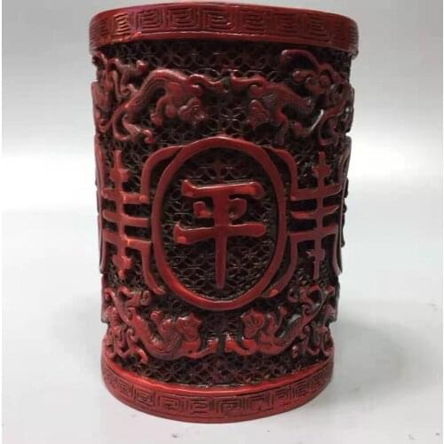 Chinese imitation red coral Brush pot crafts statue