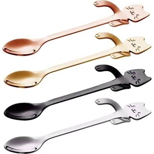 Colorful Stainless Steel Cute Cat Coffee Spoon Hanging Desert Spoon Coffee Spoon Handle Hanging Cat Spoon