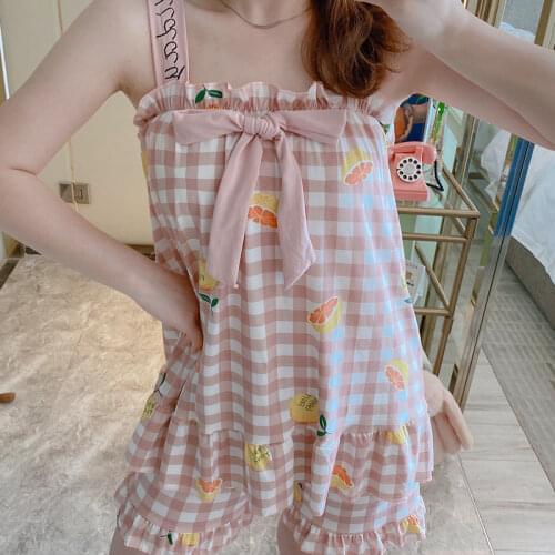 Summer Women Pajamas Set Shortless Sling Korean Sexy Summer Tracksuit Girls Fashion Pijama Mujer Students Cute Bow Sleepwear Set