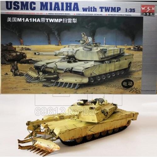 1:35 Scale American M1A1HA With Twmp Main Battle Tank With Sweeping Plough DIY Plastic Assembling Model Toy