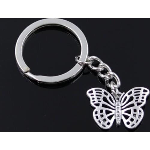 New Fashion Men 30mm Keychain DIY Metal Holder Chain Vintage Hollow Butterfly 26x18mm Silver Color Pendant Car Keychain Gift