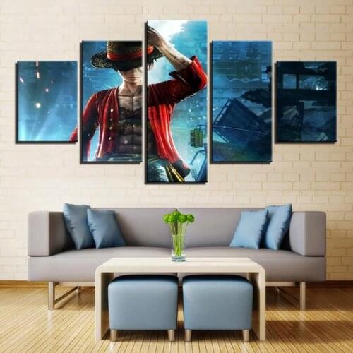 5 Pieces Canvas Painting Modern One Piece Lufei Printed Minimalist Poster Pictures For Living Room Wall Art Home Decoration