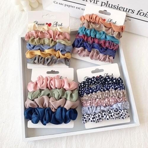 6pcs/Set Chiffon Scrunchies Set for Woman Dot Solid Hair Ties Girls Rubber Band Hair Ornaments Femme Headwear Hair Accessories