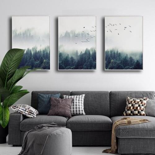 Forest Nordic Poster Photography Landscape Canvas Painting Mountain Wall Art Pictures For Living Room Modern Decorative Prins