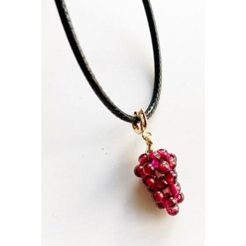 Natural Garnet Stone Beads Pendant Handmade Knotted Stone Necklace Red Crystal Beads Neck Jewelry Black Chain Adjusatble 1pc