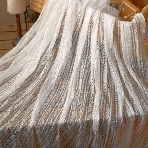 2021 Latest White Black Soft Mesh Stripe Wedding Dress Fabric Romantic French Chantilly Lace fabric
