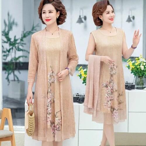 2021 New XL-5XL Loose Vintage Female Dresses Half Sleeve Fashion Dresses Summer Chiffon Women Two Piece Dresses
