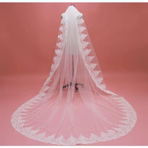 New Arrival Mantilla Lace Long Wedding Veil with Comb 3 Meters Cathedral One Layer Bridal Veil Veu De Noiva