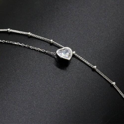 Heart-Shaped Necklace 925 Sterling Silver Eternal Love, Heart-Shaped Pendant Item Double Chain Romantic Jewelry for Ladies
