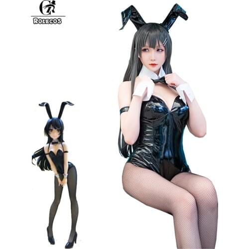 ROLECOS Anime Sakurajima Mai Cosplay Costume Women Black Sexy Jumpsuit Rascal Does Not Dream of Bunny Girl Senpai Rabbit Costume