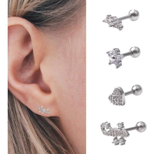 Silver Color Creative Gecko CZ Cartilage Earrings for Women Party Jewelry Cartilage Piercing Stud Earring Simple Ear Jewelry