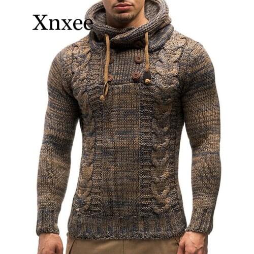 Vintage Sweater Men Solid Color Knit Hooded Sweaters New O-Neck Long Sleeve Slim Fit Pullover Tops Autumn Winter