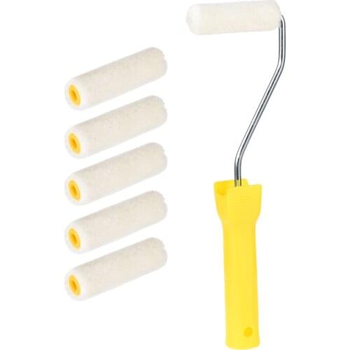 Uxcell 6Pcs Wool Paint Roller Brush 3" for Wall Painting Treatment with 1xPlastic Handle to Paint Trim Door Edging Plaster
