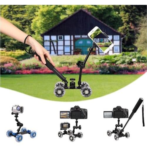 Foleto Table Dolly Mini Car Skater Track Slider Rig DSLR Camera Video Film Magic Arm Selfie Tripod For canon nikon mobile phone