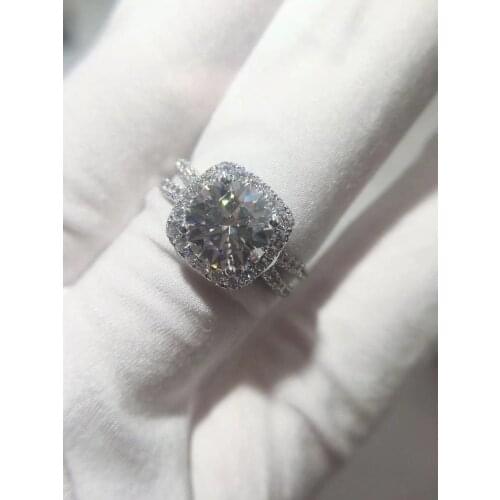 VVS D color 18K gold Au750 round 2 carat luxury full diamond ring for women