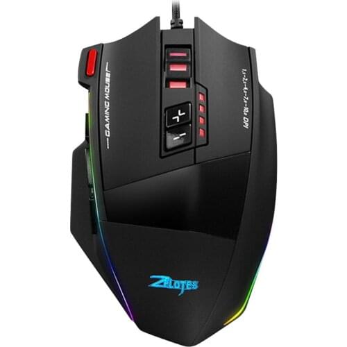 ZELOTES C-13 Wired Gaming Mouse 13 Programming Keys Adjustable 10000DPI RGB Light Belt Built-in Counterweight Mechanism Mouse