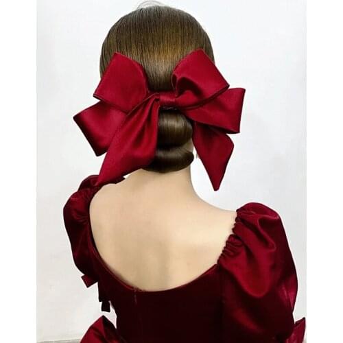 Red Bow-Knot Bridal Hair Clip Tiaras Women Barette Handmade Satin Headware Wedding Hair Accessories tocados para el pelo