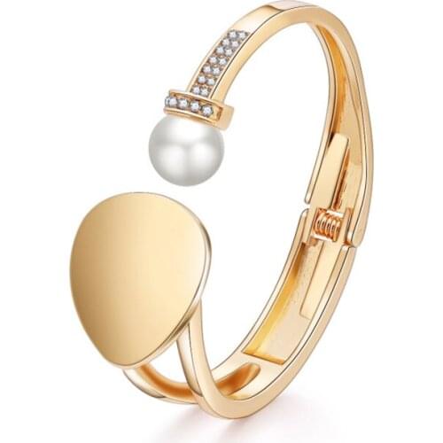 Imitation Pearl Bracelets For Women Accessories Fashion Metal Geometry Cuff Bangles Statement Jewelry Wholesale Gift
