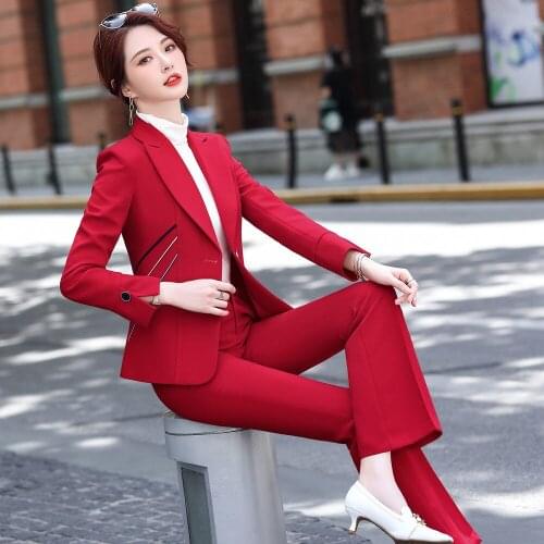 2021 Spring Autumn Women Office Suit Female Solid Button Long Sleeve Blazer + Flare Trousers 2 Piece Set Lady Vintage Set N252