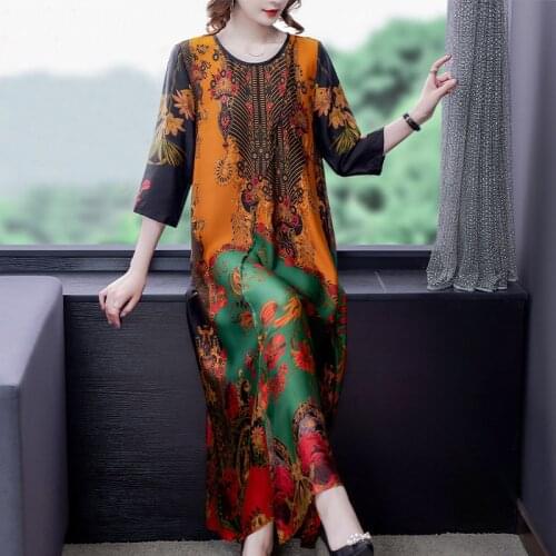 Spring Summer Boho Vintage Print Mulberry Silk Maxi Dress 2021 Loose 4XL Plus Size Chiffon Dress Elegant Women Bodycon Vestidos